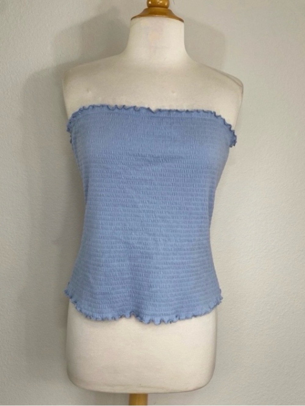 NWOT New Haute Fox Womens Baby Blue Smock Lettuce Hem Strapless Tube Top 1X